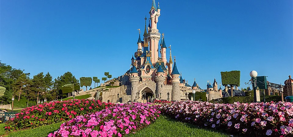 Sleeping Beauty Castle with vibrant gardens