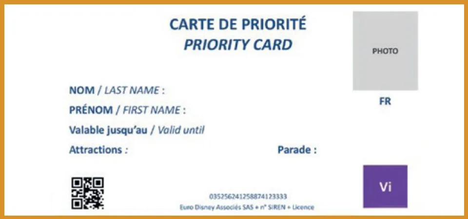 Use of Disney Paris Priority Card